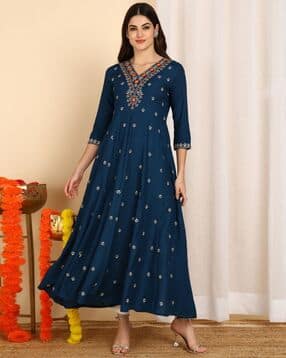 bikasaab Women Yoke Embroidered Flared Kurta-picture-49