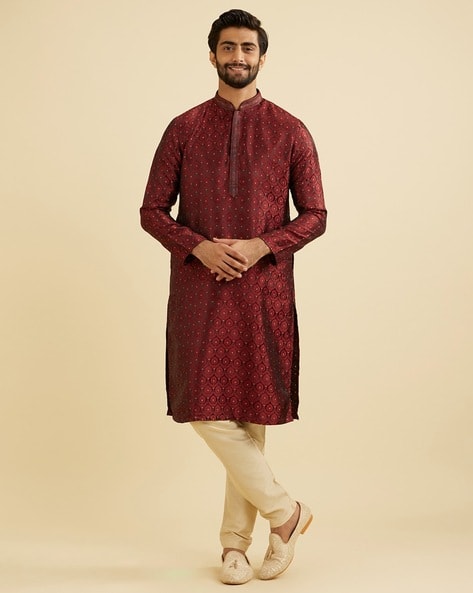 Buy Maroon 2-Piece Ethnic Suit for Men by MANYAVAR Online