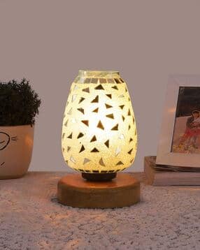 Mosaic Glass Table Lamp with Wood Base-image-6