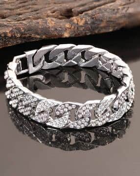 rubans Men Rhodium-Plated Stone-Studded Bracelet-picture-47