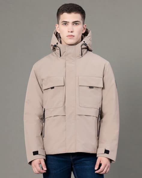 Red Tape Puffer Jacket With Chest Pockets Men's Polyester Hooded