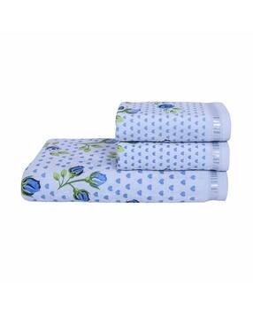 rangoli Set of 3 Floral Print Cotton Bath Towels-picture-13