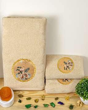 rangoli Pack of 3 Embroidered Bath Towel-picture-50