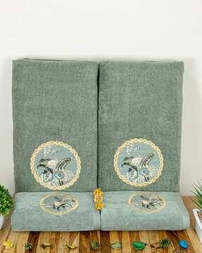 Set of 4 Embroidered Cotton Bath Towels-image-17