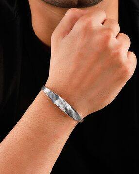rubans Men Silver-Plated Striped Cuff Bracelet-picture-45