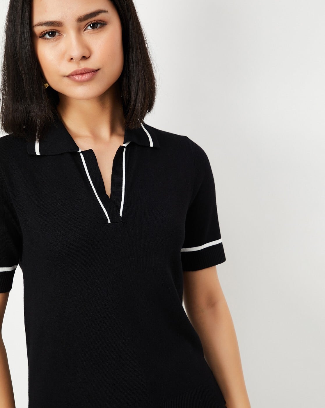 MAX Women Regular Fit Polo T-Shirt (Black)