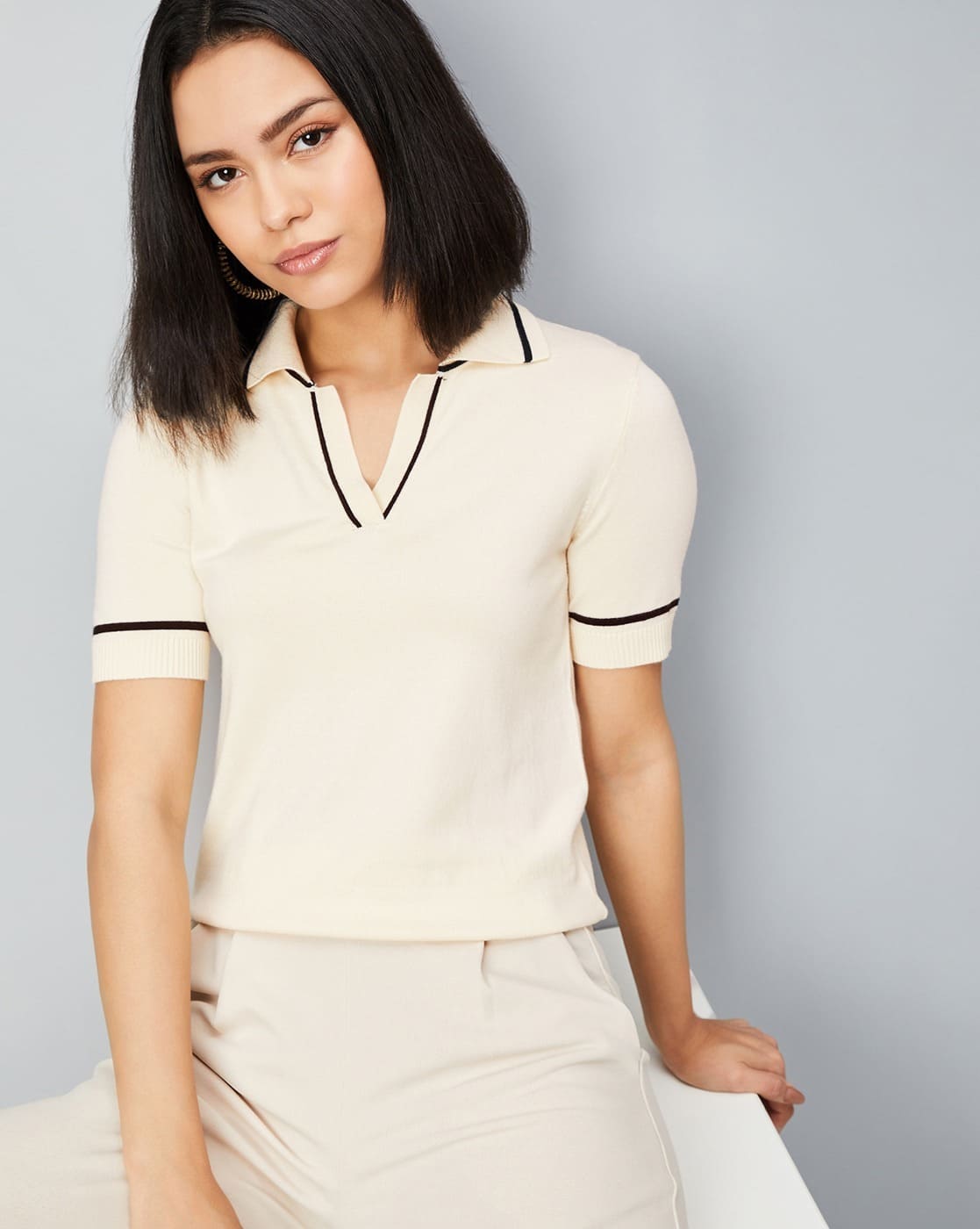 MAX Women Regular Fit Polo T-Shirt (Cream)