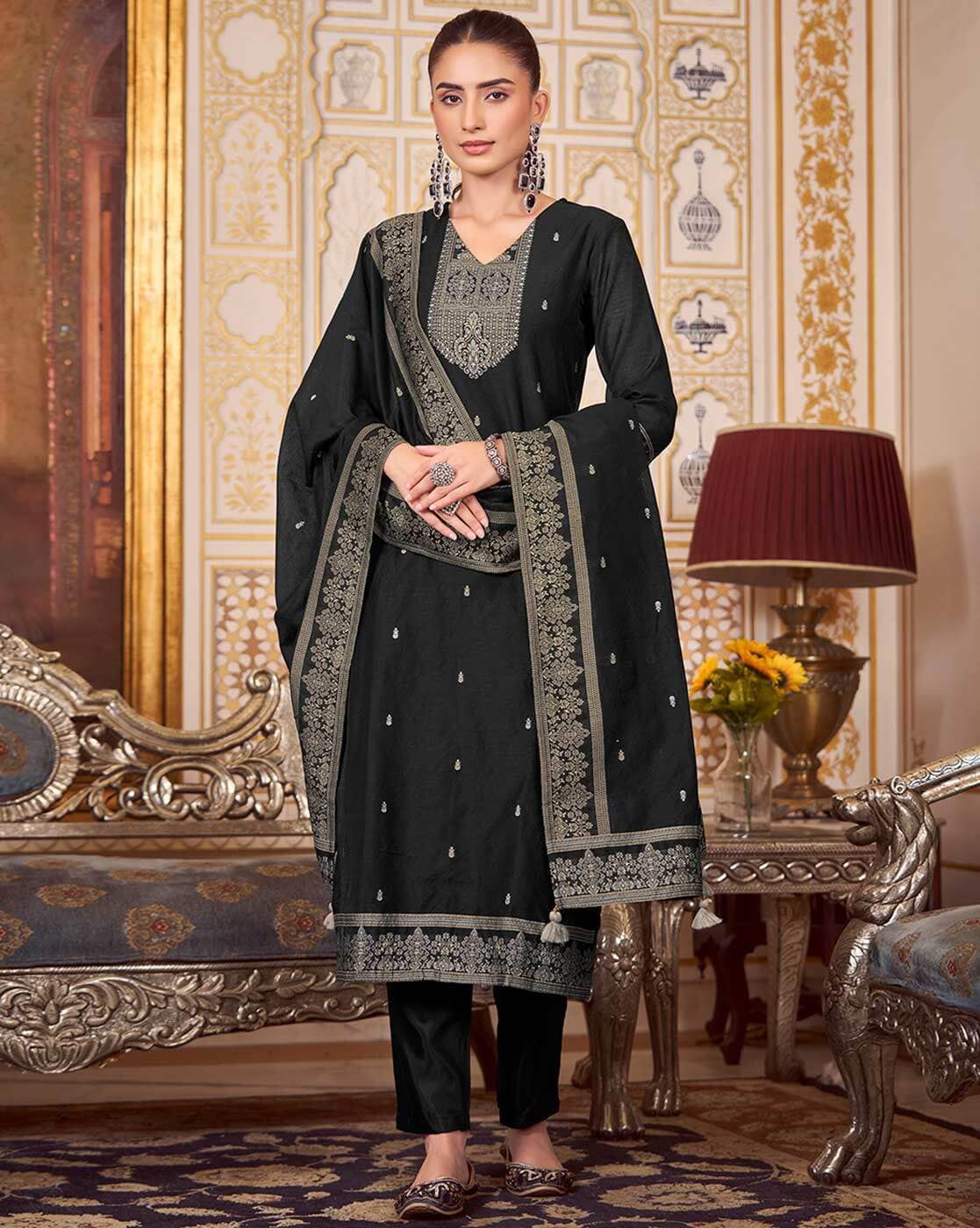 Buy Black Kurta Suit Sets for Women by SAANJH Online | Ajio.com