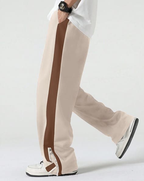 JUMP CUTS Men Cotton Relaxed Fit Side Stripes Track Pants