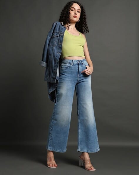 Women Hailey Mid-Wash Wide-Leg Jeans