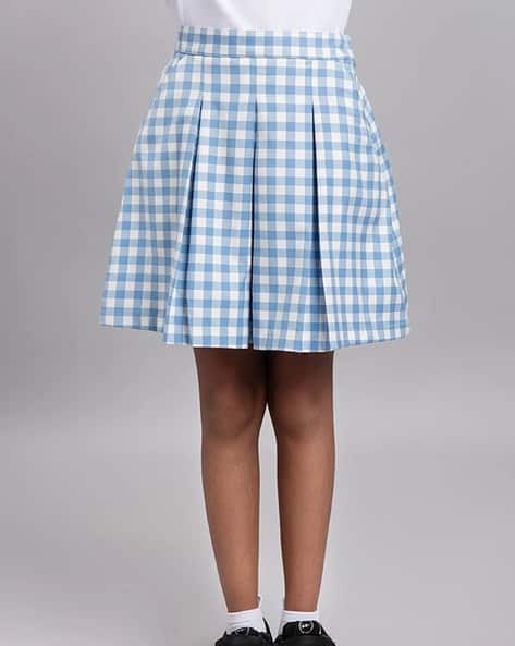 Girls Gingham Check Pleated School Skirt