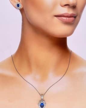 Women Sterling Silver Blooming Pave Pendant & Earrings Set-image-21