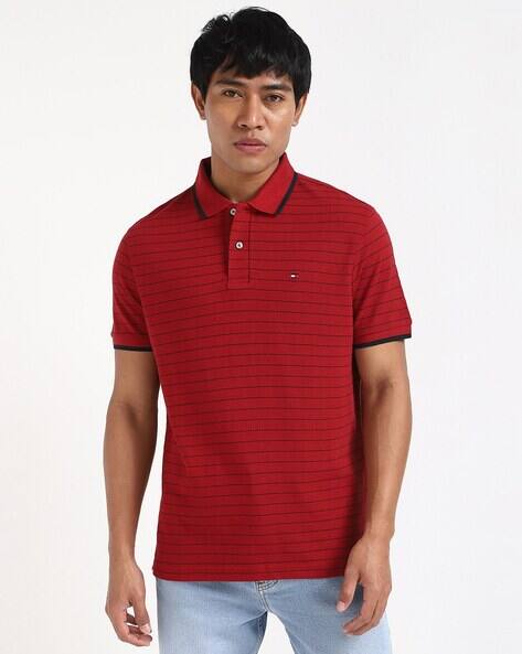 TOMMY HILFIGER Men Oxford Striped Regular Fit Polo T-Shirt