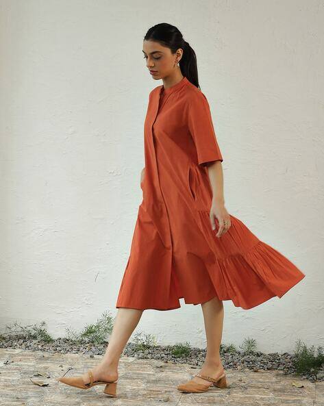 strapless open back dress Orange Cowboy Pearl Snap Dress