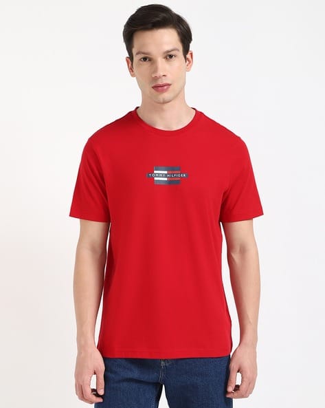 Men Flag Box Regular Fit Crew-Neck T-Shirt