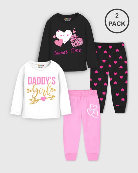 Girls Pack of 2 Printed T-Shirt & Joggers Set