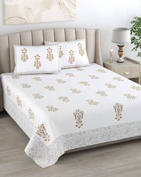 150 TC Floral Print King Bedsheet with Pillow Cover-image-0