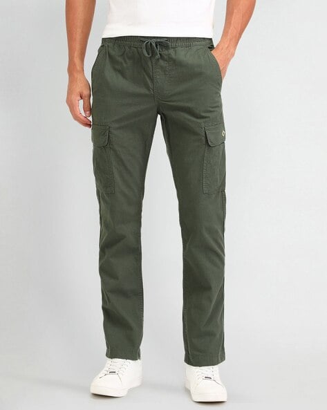 Men Straight Fit Flat-Front Cotton Cargo Pants