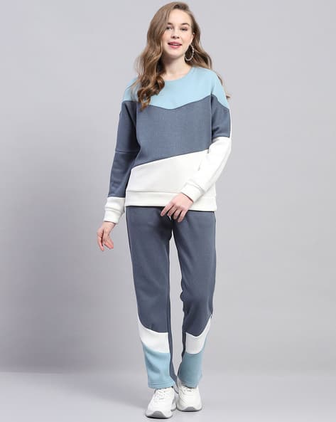 Women Colourblock Tracksuit with Elasticated Waistband