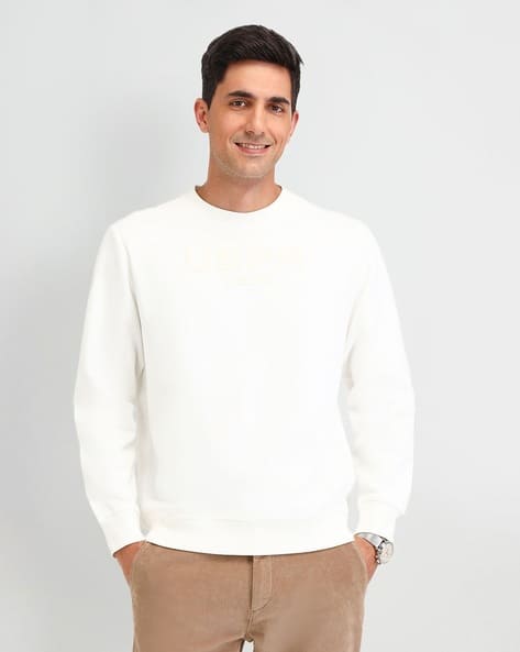 Polo White Collar Sweatshirt Men Brand Print Regular Fit Crew