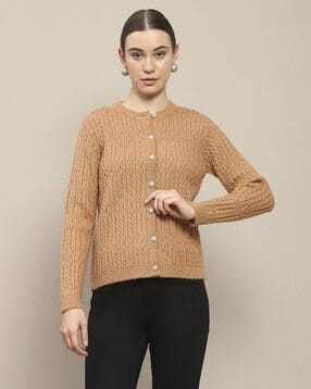 madame Women Round-Neck Cardigan with Full Sleeves-picture-2