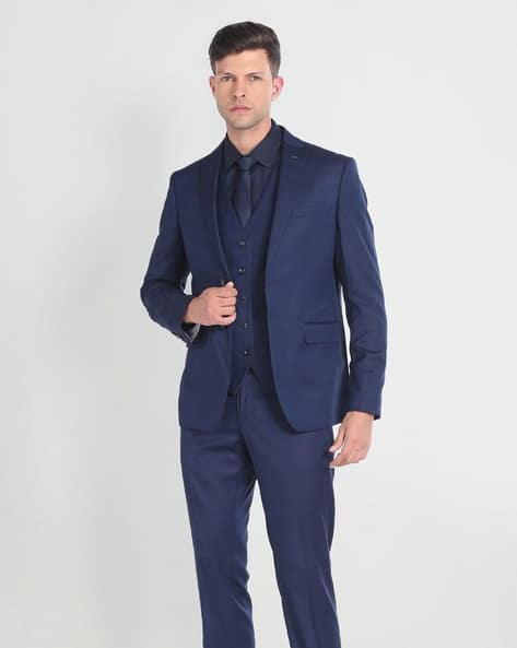 Men Regular Fit Blazer with Waistcoat Trousers