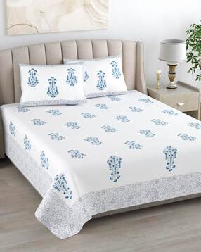 150 TC Floral Print King Bedsheet with Pillow Cover-image-11