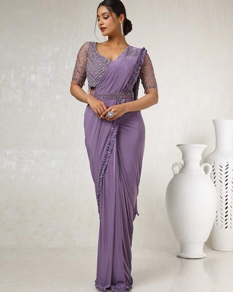 Women Spandex Embellished Ready-To-Wear Saree with Stone Work