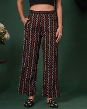 globus Chevron Print Mid-Rise Ethnic Parallel Trousers-picture-12