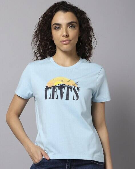 Women Brand Print Regular Fit Crew-Neck T-Shirt