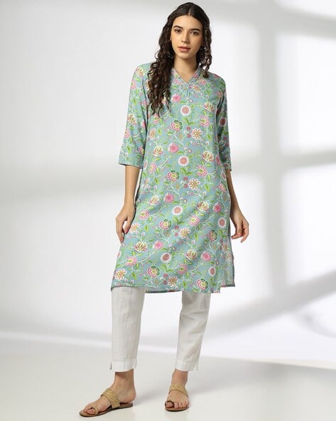 AVAASA MIX N' MATCH Women Floral Print Straight Kurta