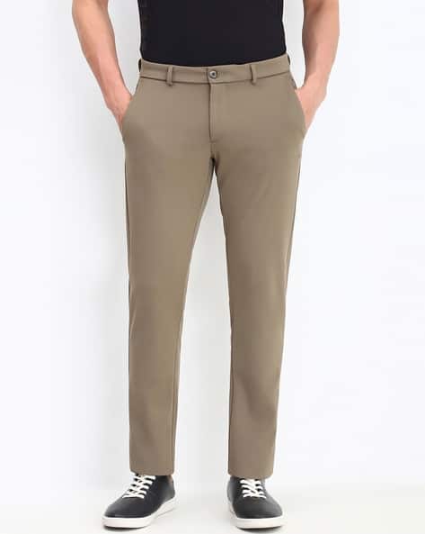 ALLEN SOLLY Men Slim Fit Flat-Front Chinos with Insert Pockets