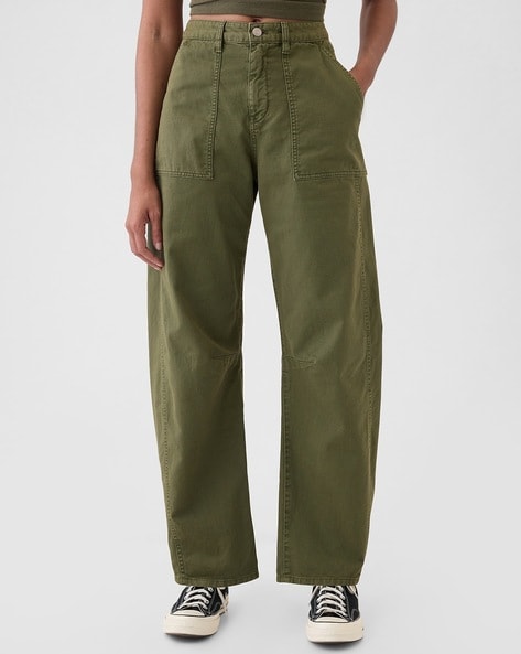 Women Barrel Fit Cotton Cargo Pants