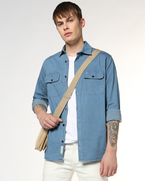 Men Regular Fit Shacket with Utility-Pockets