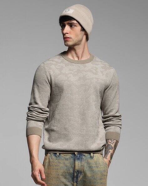 Jack & Jones Men Patterned Regular Fit Cotton Pullover
