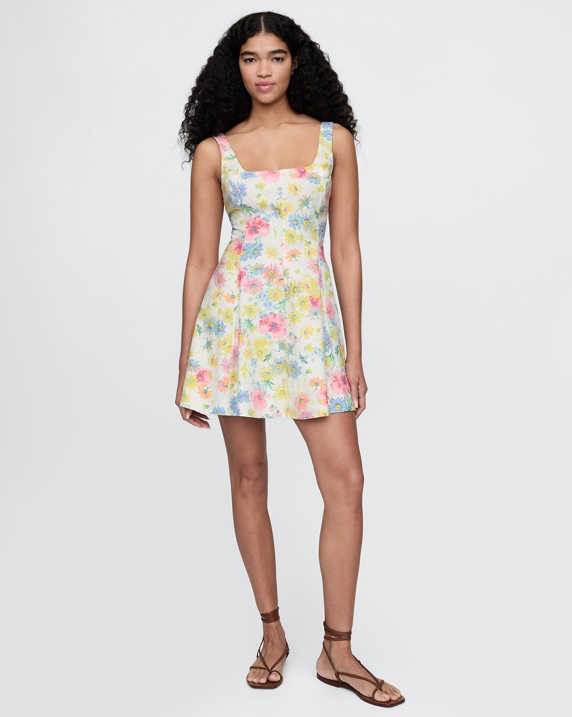 Women Floral Print Square-Neck Sleeveless Mini Dress