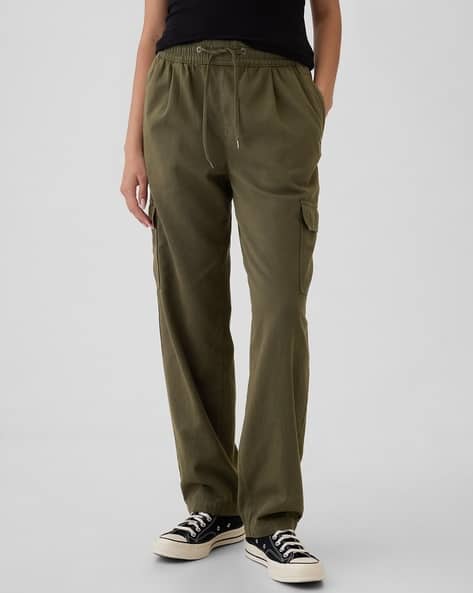 Solid Tapered Fit Cargo Pants with Drawstrings