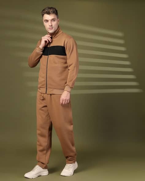 Chkokko Men Regular Fit Tracksuit with Zip-Front