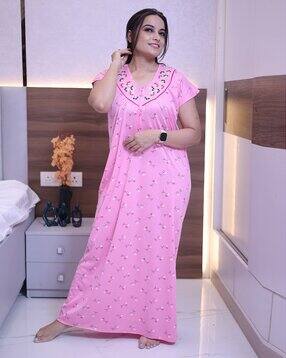 for you for me Women V-Neck Floral Print Nightgown-picture-30