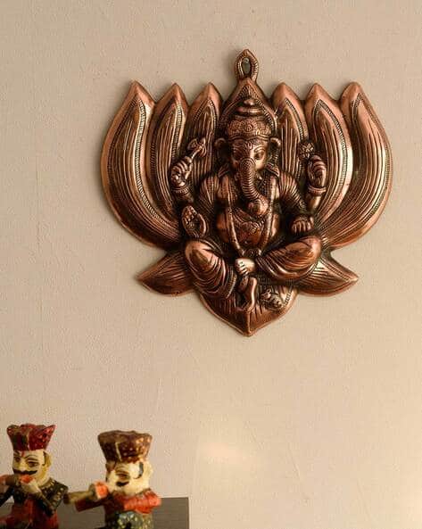Lord Ganesha on Lotus Metal Wall Hanging