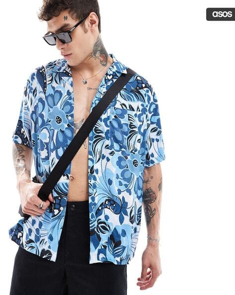 ASOS DESIGN Relaxed Fit Revere Shirt with Painted Floral Print
