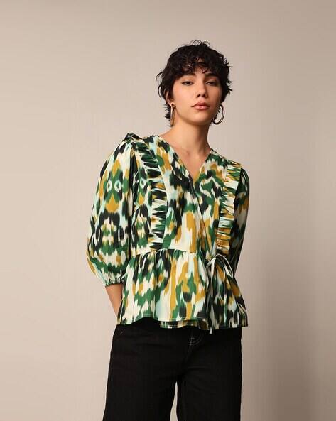 Women Ikat Print Relaxed Fit Wrap Top