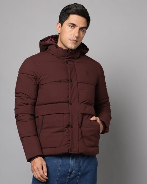Men Quilted Regular Fit Puffer Jacket with Detachable Hood