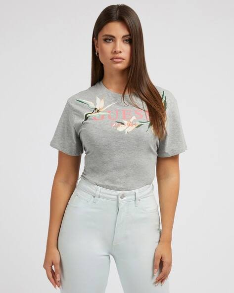 GUESS Brand Print Boxy Fit Crew-Neck T-Shirt