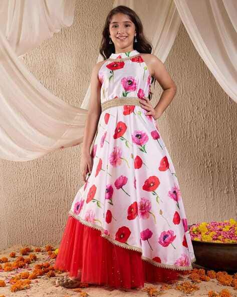 Pspeaches Girls Floral Print A-Line Dress