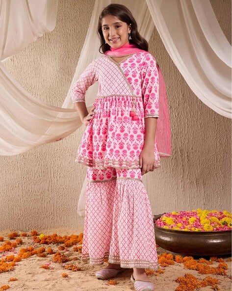 Pspeaches Girls Floral Print 3-Piece Kurta Suit Set