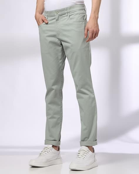 Men Slim Fit Flat-Front Trousers