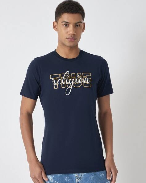Buy TRUE RELIGION Men Typographic Regular Fit T-shirt Navy Blue