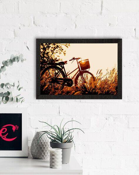 Ecraftindia Cycle Standing in Grass View Texture UV Art Painting