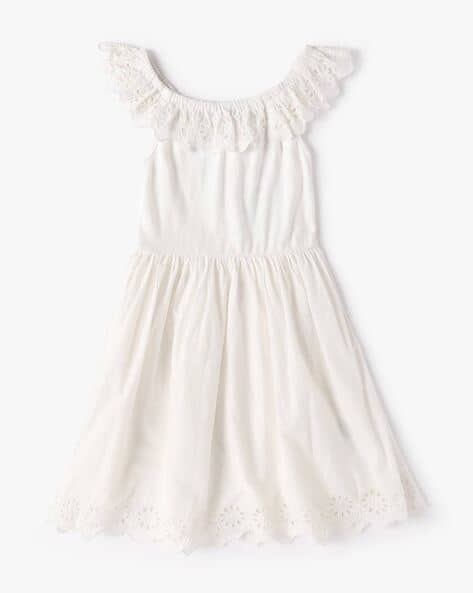 Girls Schiffli Embroidered Cotton Fit Flare Dress